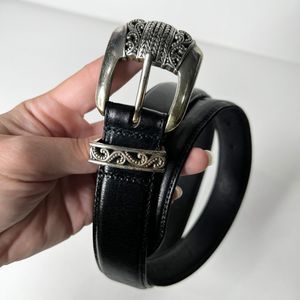 Fossil Belt Leather Black Silver Women's Size M 30"